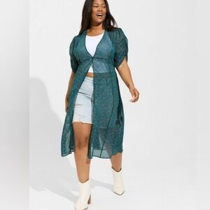 Torrid Teal Floral Sheer Duster
